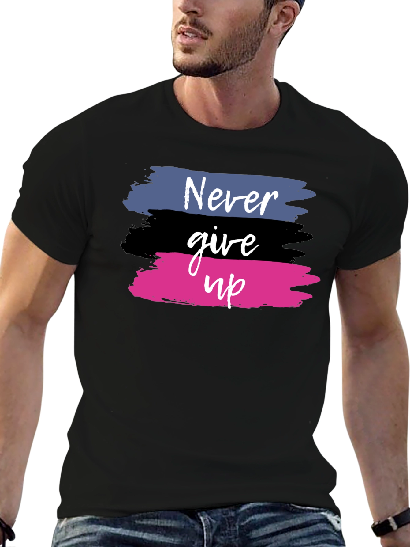 Never Give Up Graphic Tee - Black