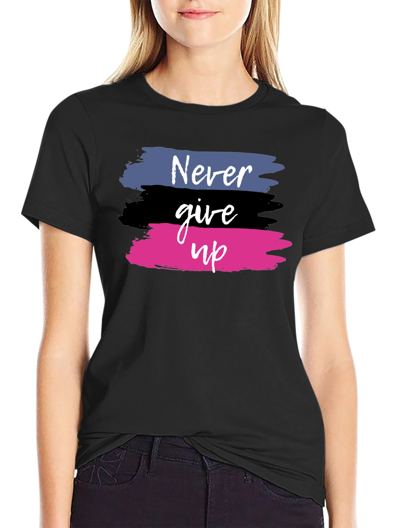 Never Give Up Graphic Tee - Black
