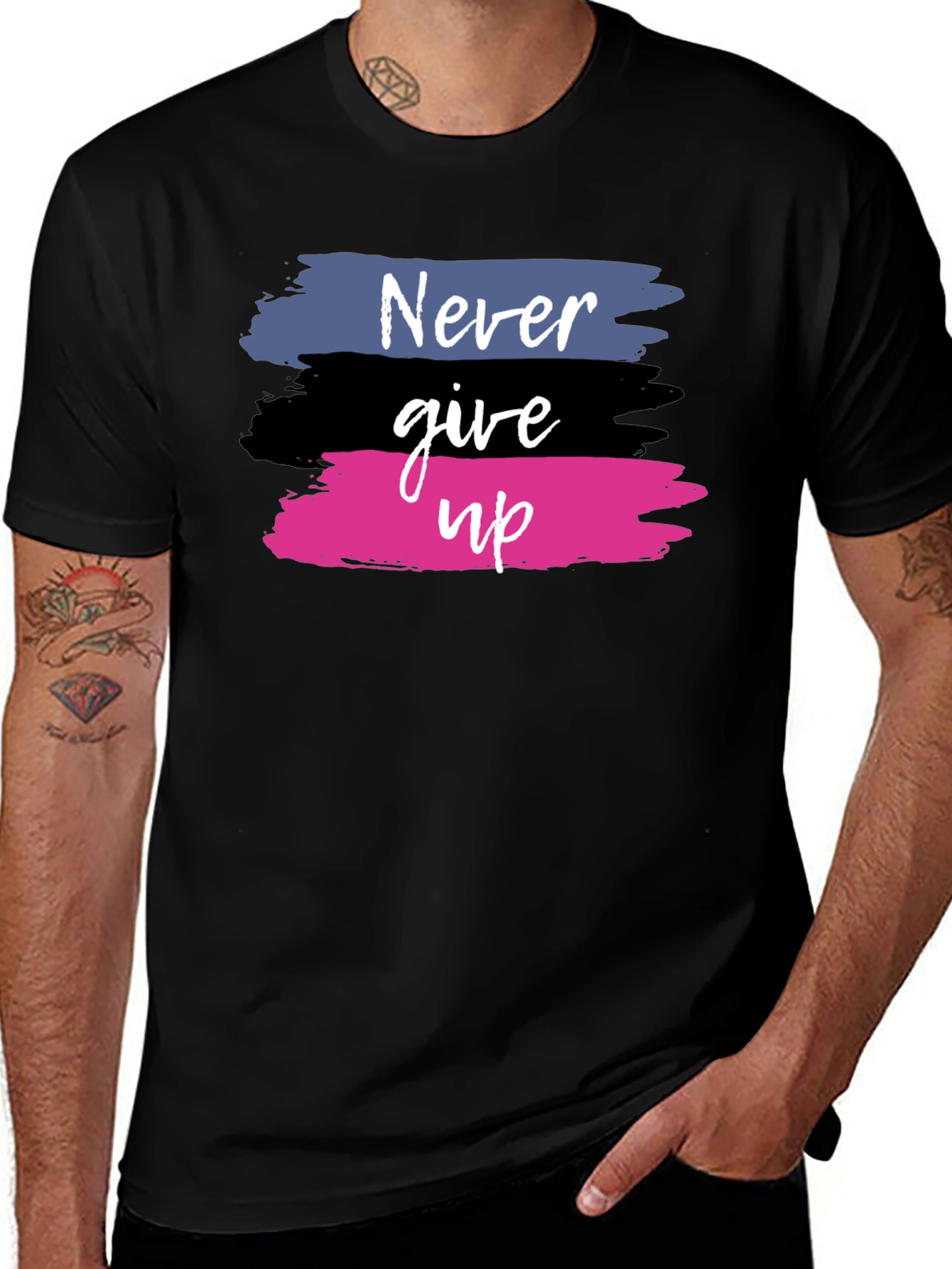 Never Give Up Graphic Tee - Black