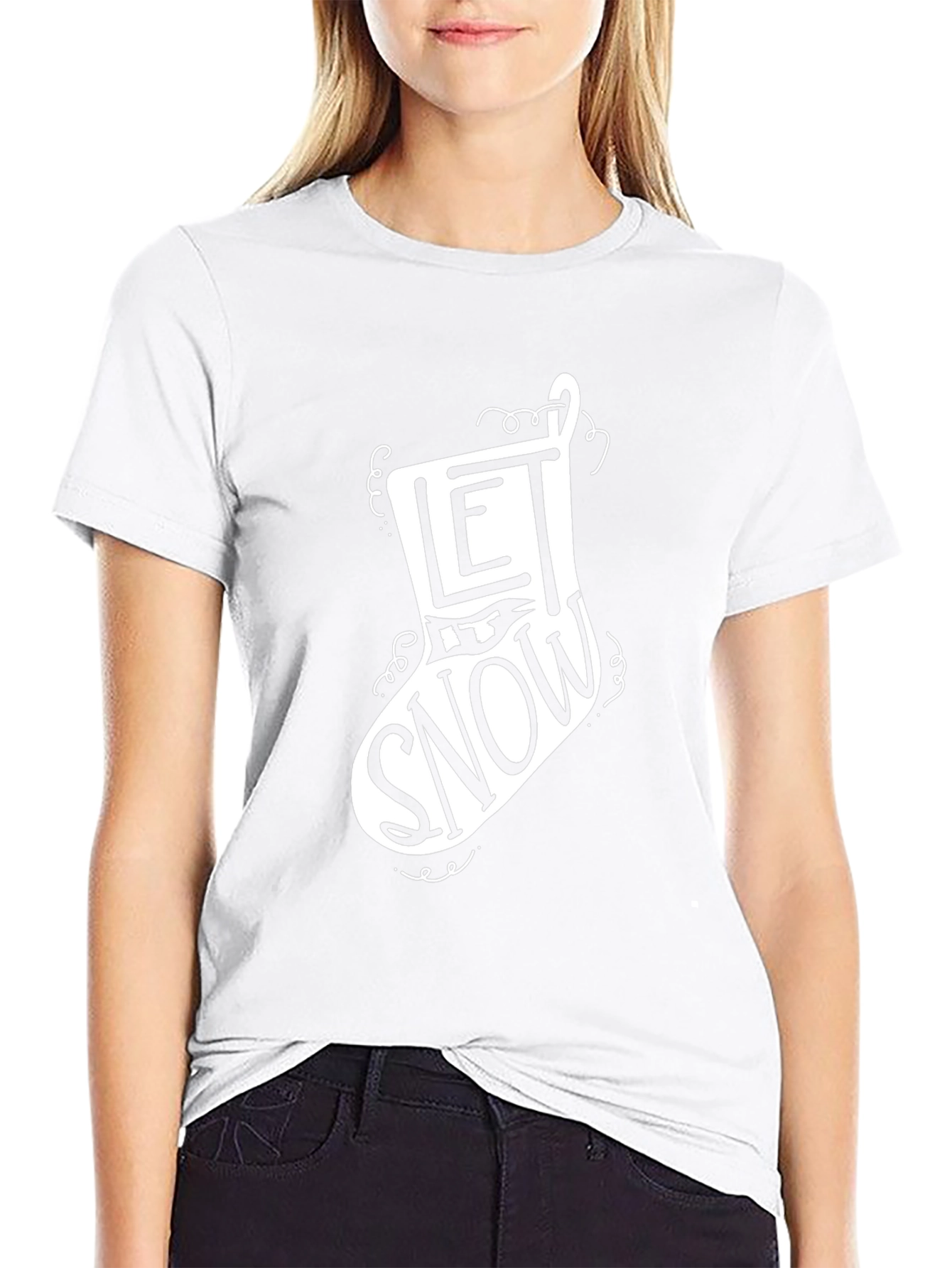 Let it Snow Christmas Stocking Graphic Tee - Black