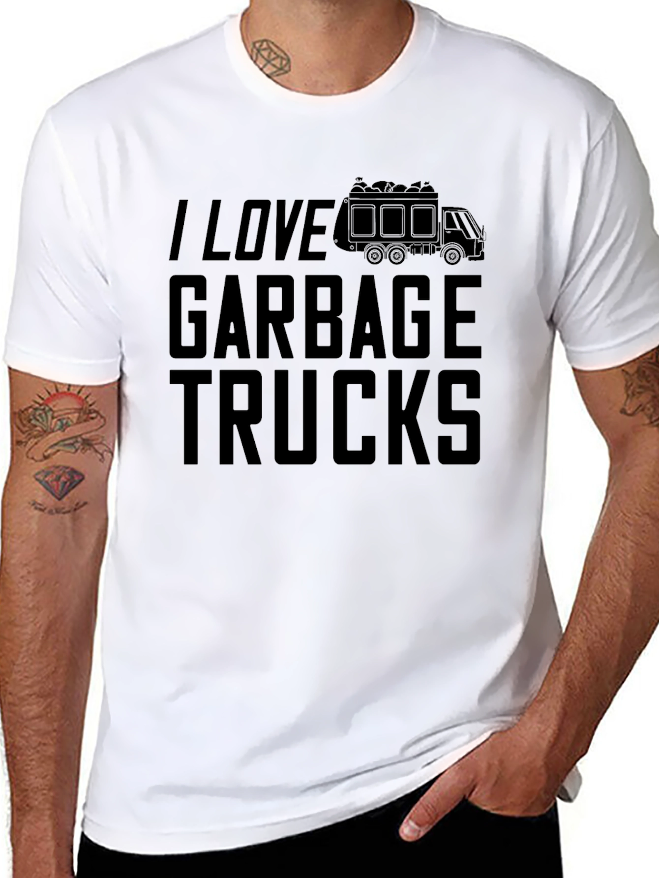 I Love Garbage Trucks Black T-Shirt