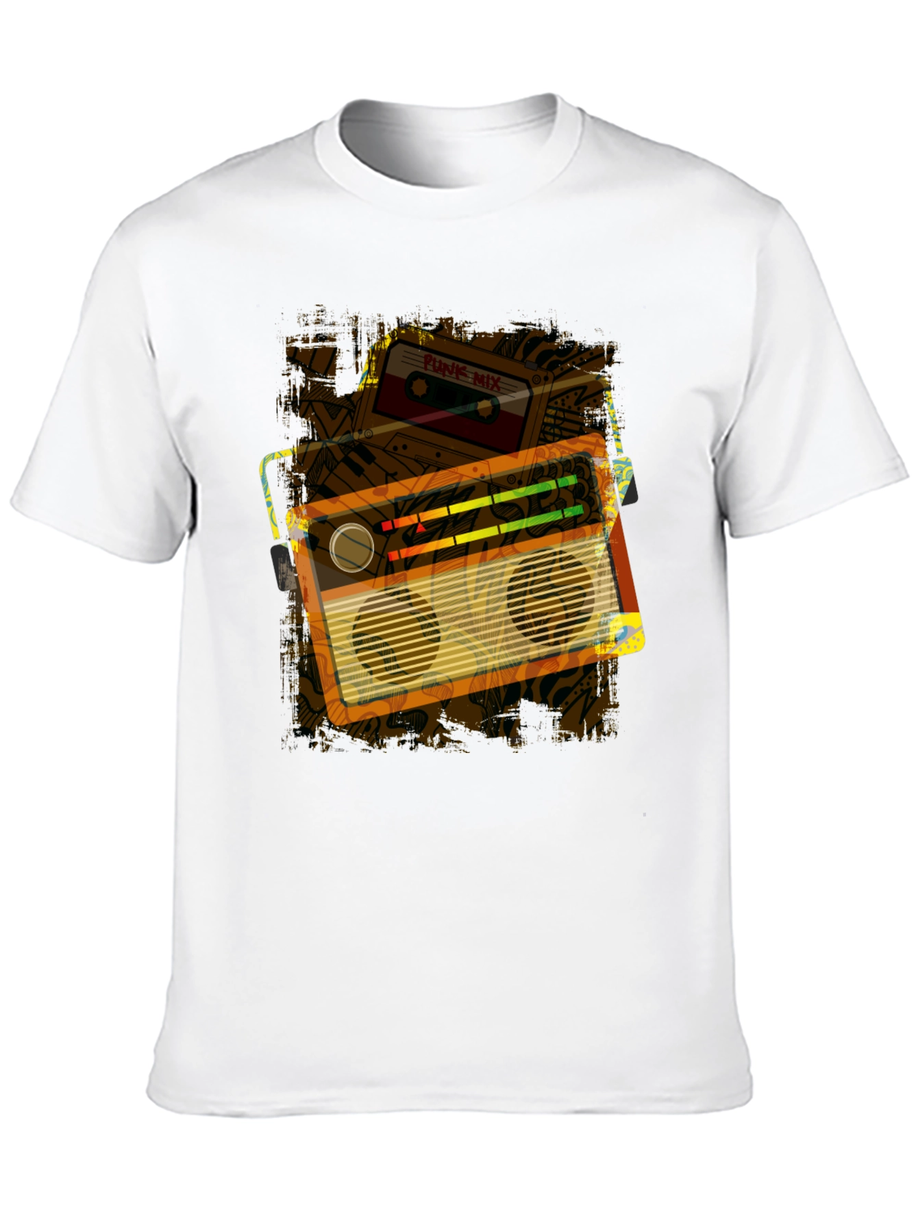 Retro Boombox & Cassette Graphic Tee - Black