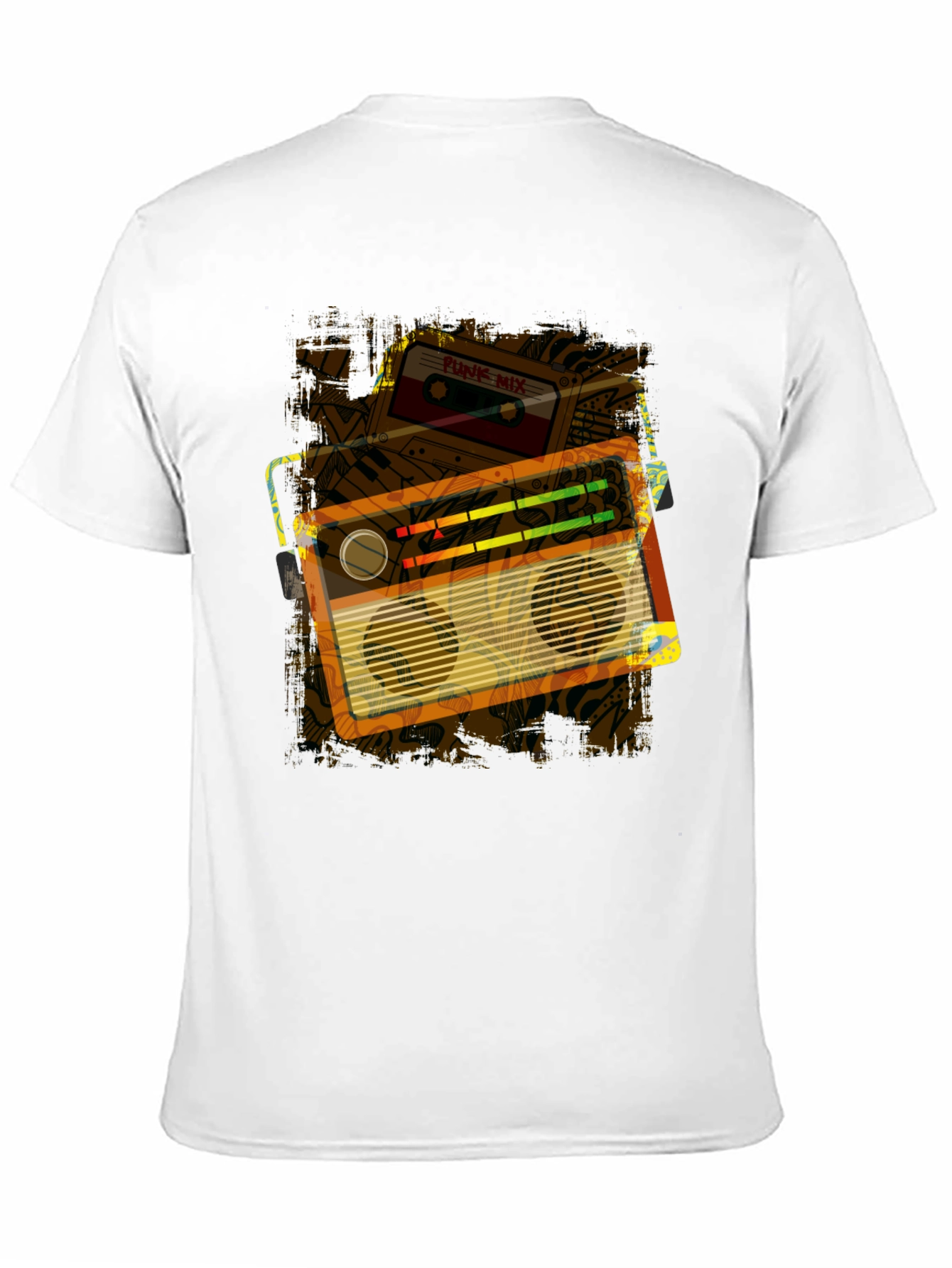 Retro Boombox & Cassette Graphic Tee - Black