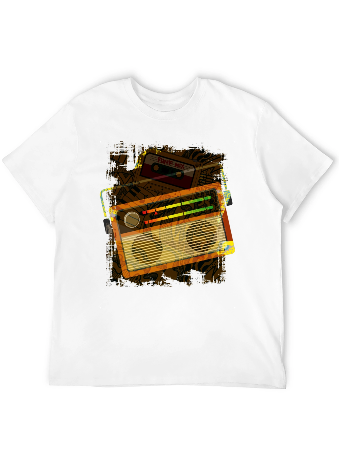 Retro Boombox & Cassette Graphic Tee - Black
