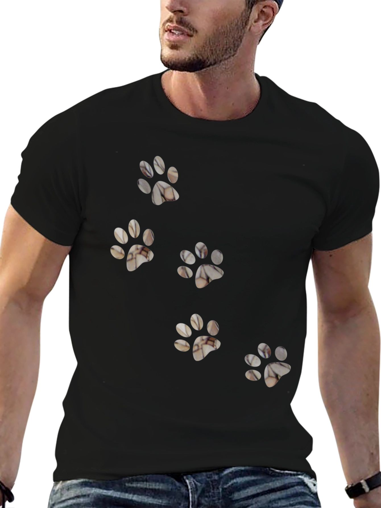Black Paw Print T-Shirt - Casual Cat Lover Tee