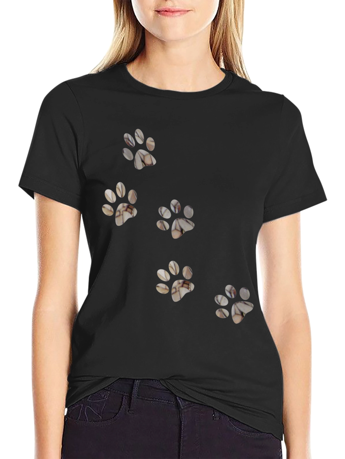 Black Paw Print T-Shirt - Casual Cat Lover Tee