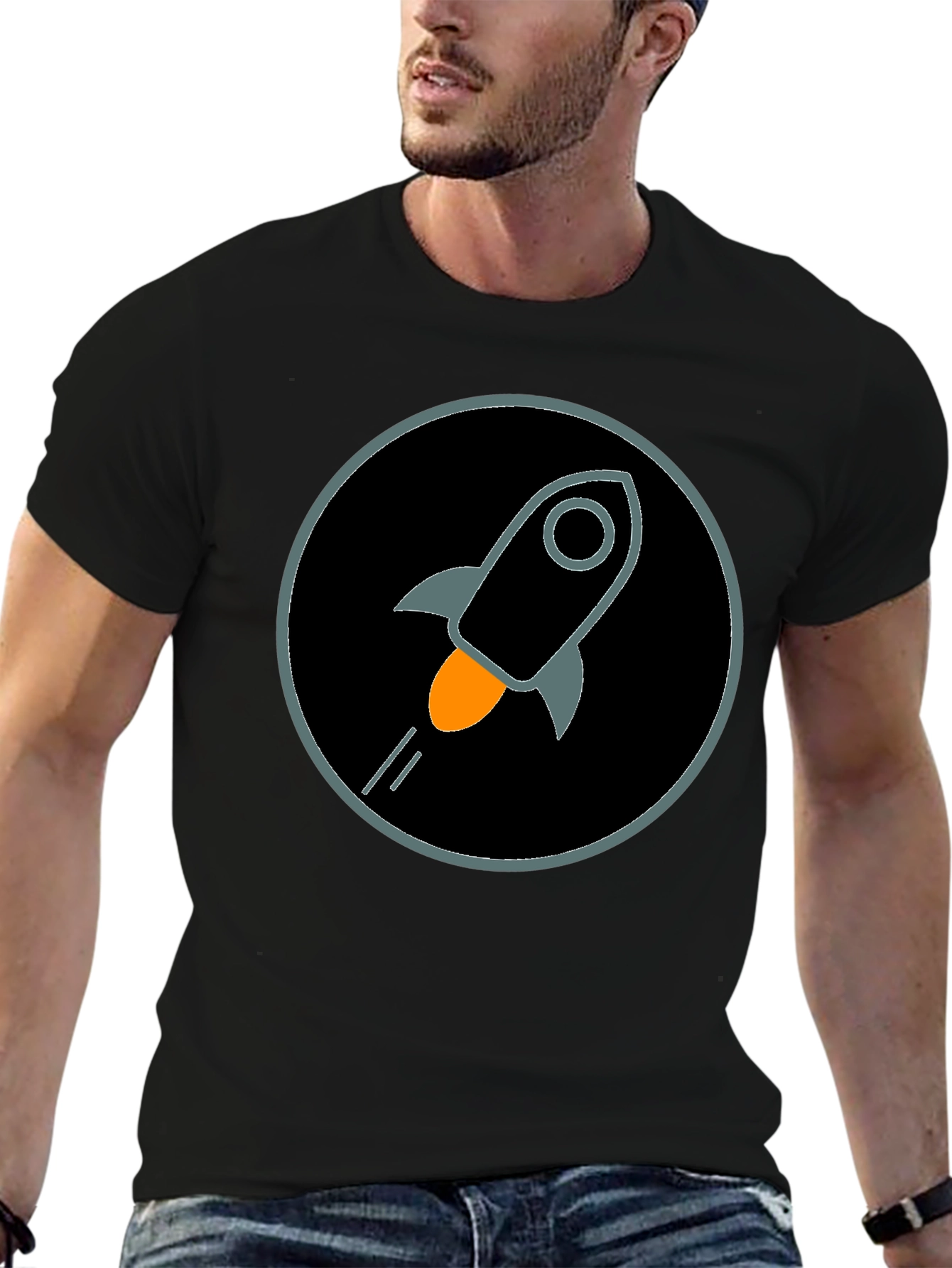 Rocket Circle Graphic Tee - Stylish Black Cotton Shirt