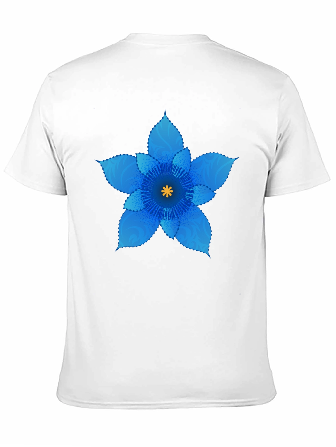Blue Flower Graphic Black T-Shirt
