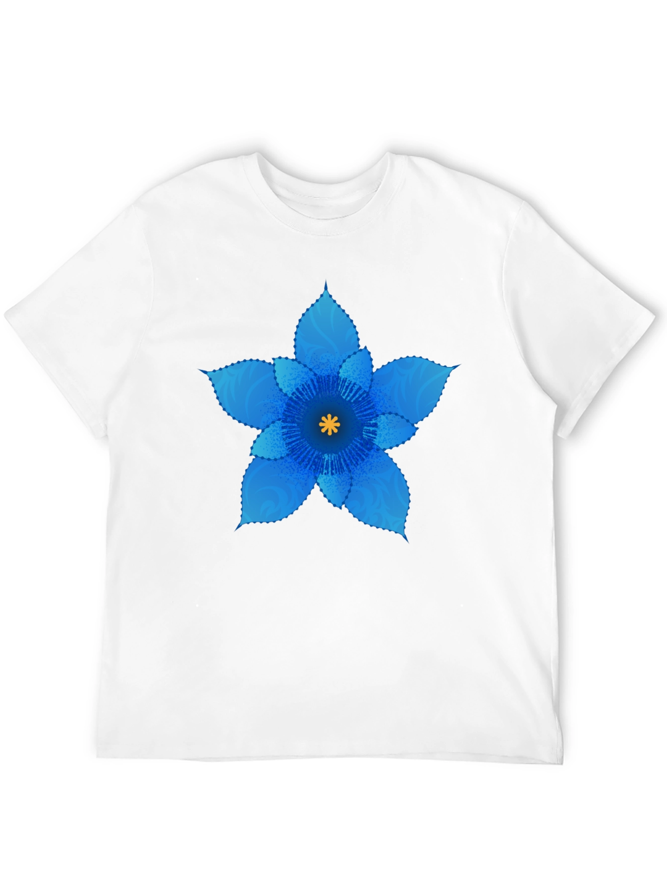 Blue Flower Graphic Black T-Shirt