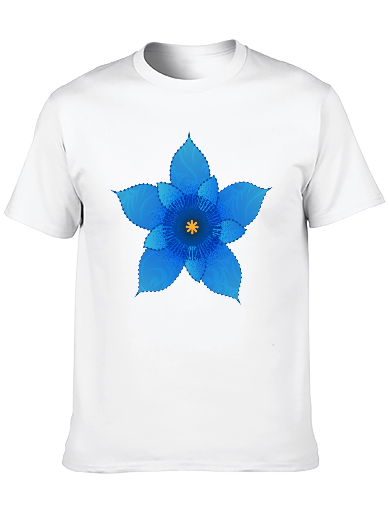 Blue Flower Graphic Black T-Shirt