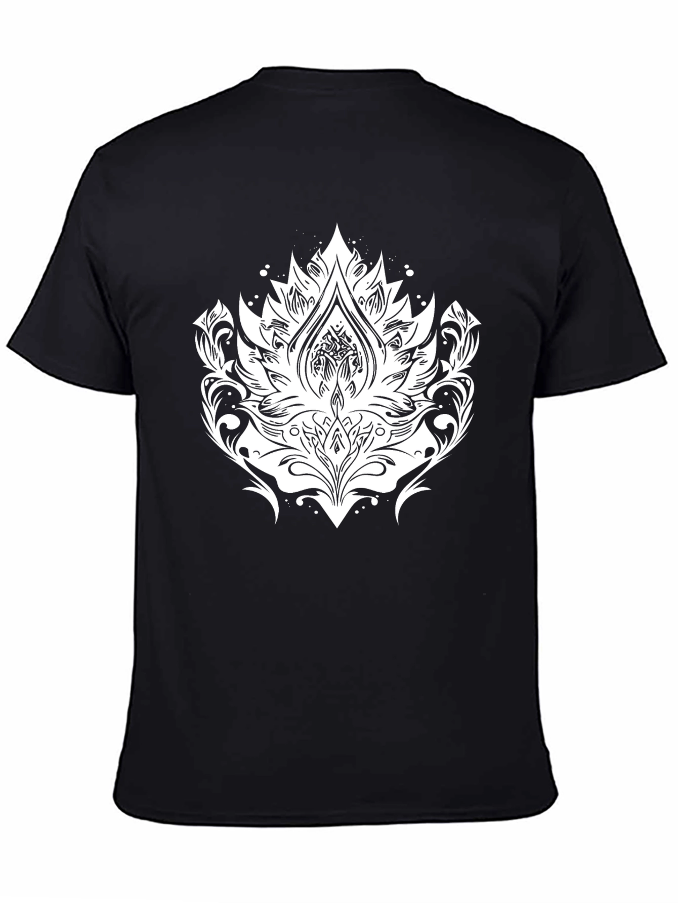 Black Tee with White Lotus Graphic Print