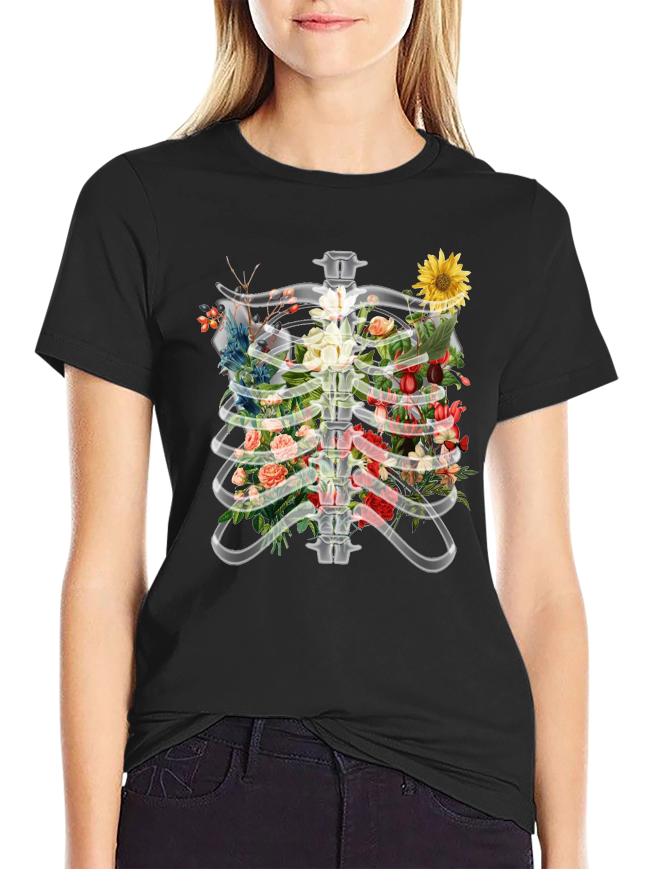 Floral Rib Cage T-Shirt - Anatomical Art Tee