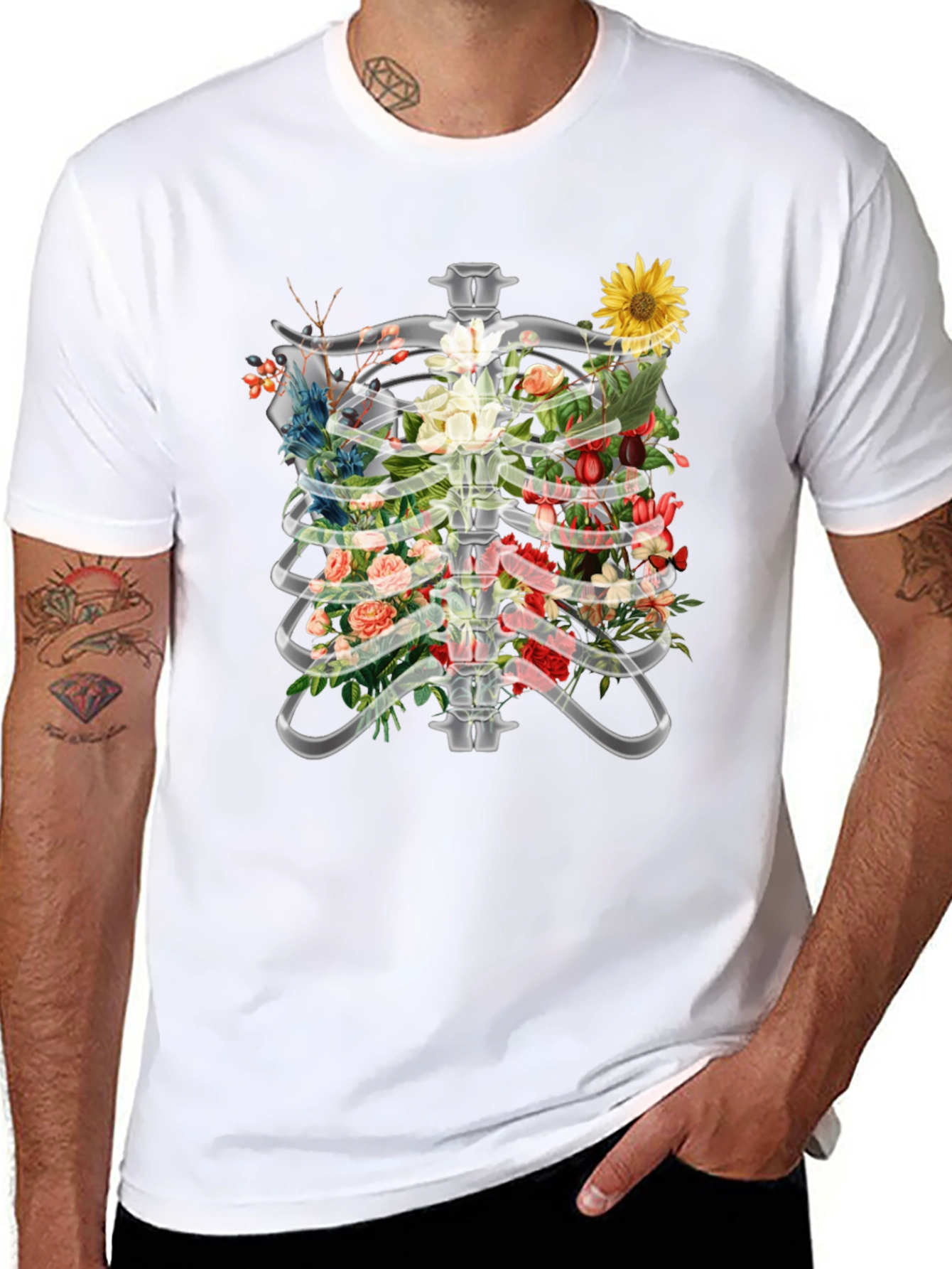 Floral Rib Cage T-Shirt - Anatomical Art Tee