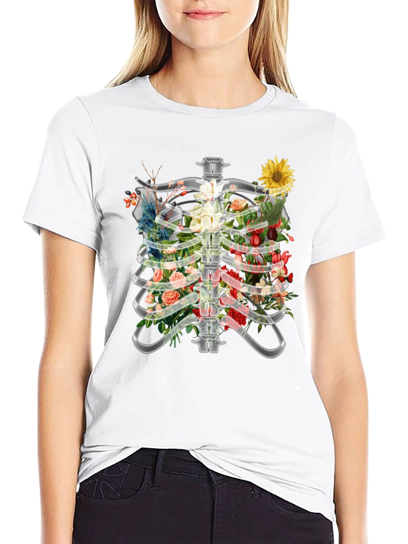 Floral Rib Cage T-Shirt - Anatomical Art Tee