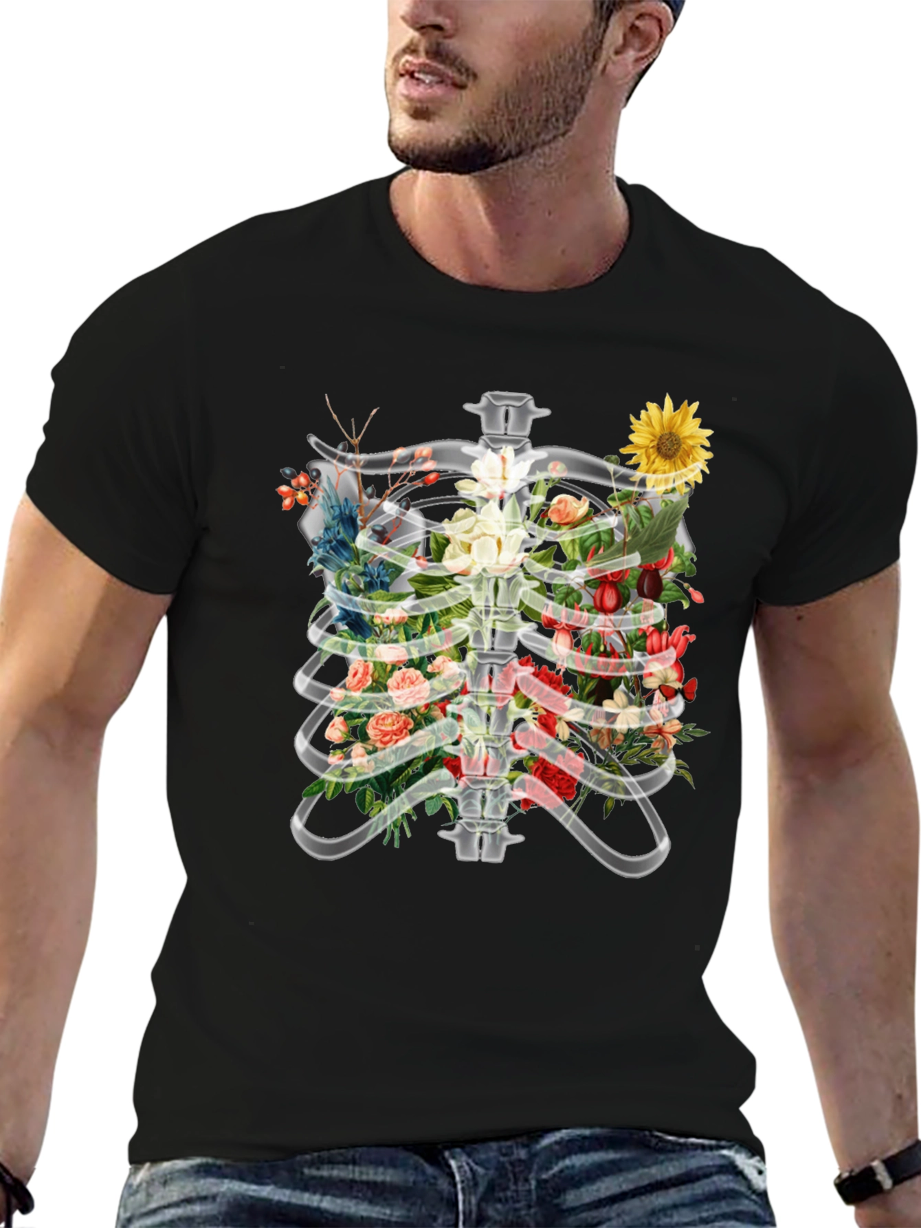 Floral Rib Cage T-Shirt - Anatomical Art Tee