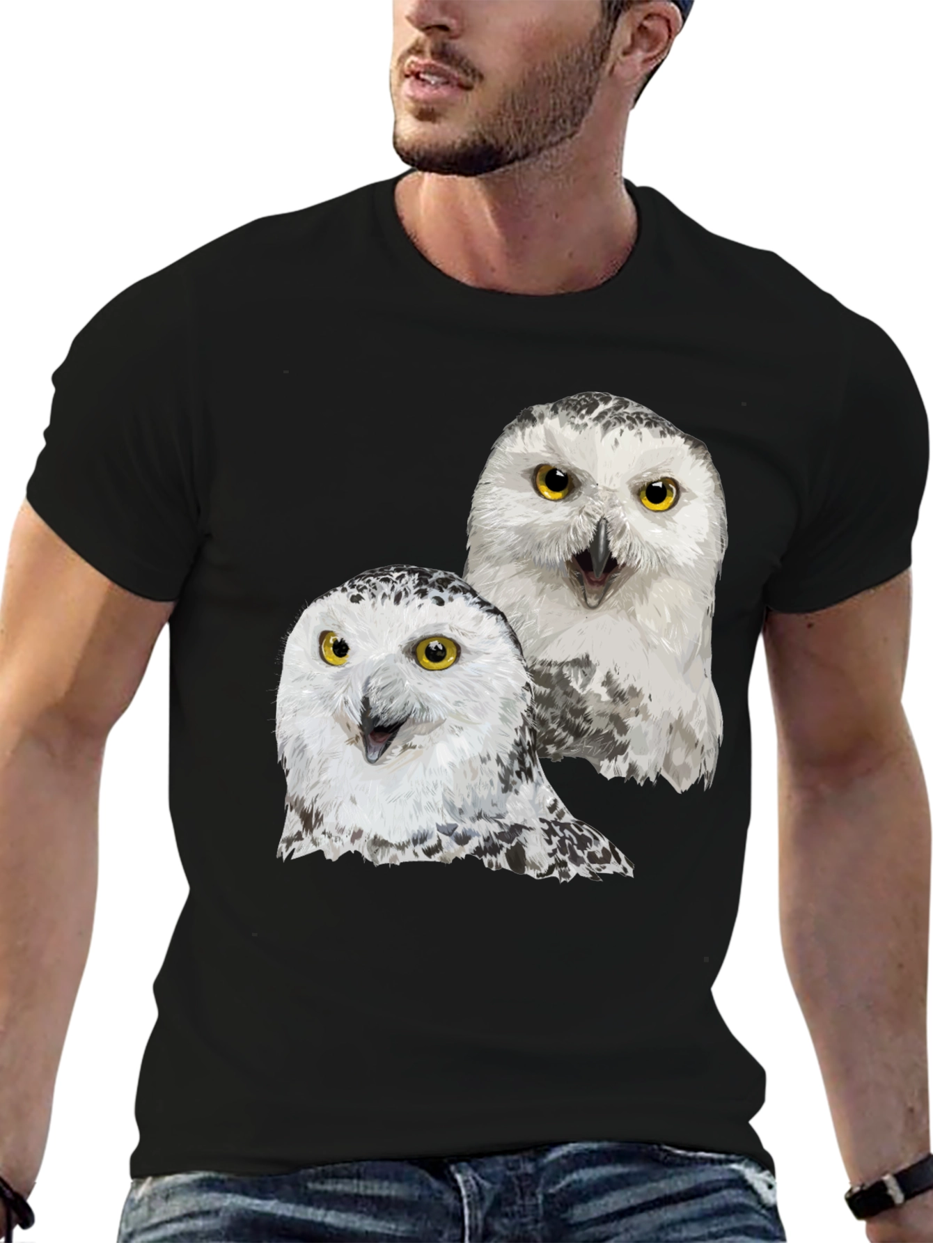 Owl Graphic Tee - Black Cotton T-Shirt