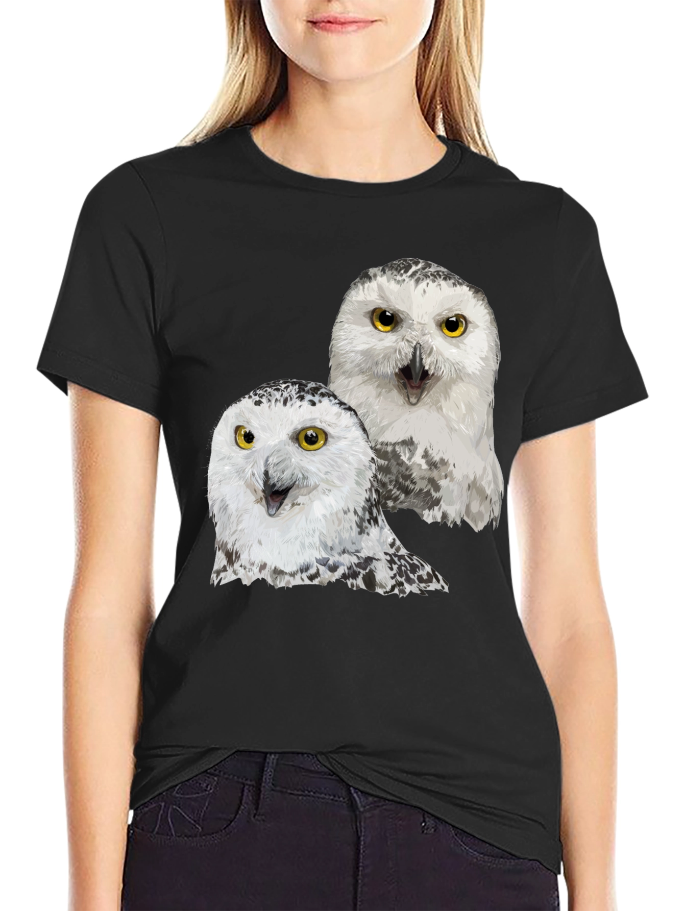 Owl Graphic Tee - Black Cotton T-Shirt