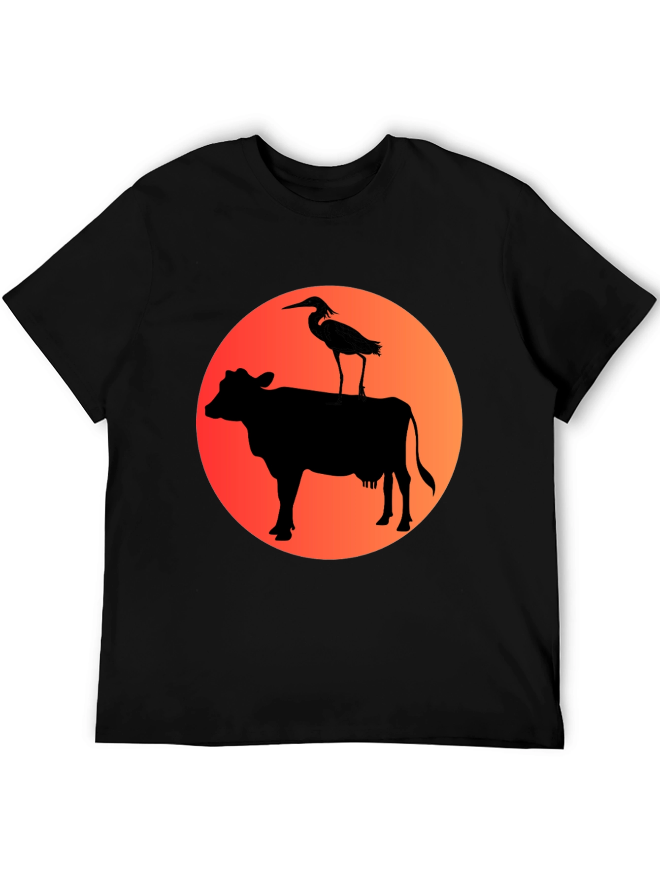Cow & Heron Graphic T-Shirt - Black