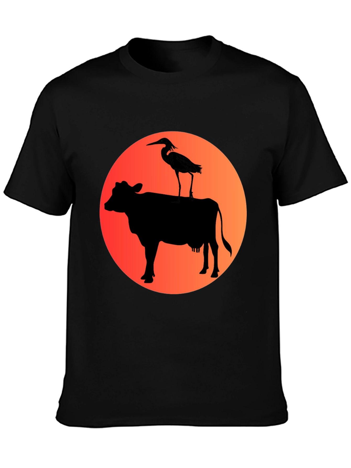 Cow & Heron Graphic T-Shirt - Black