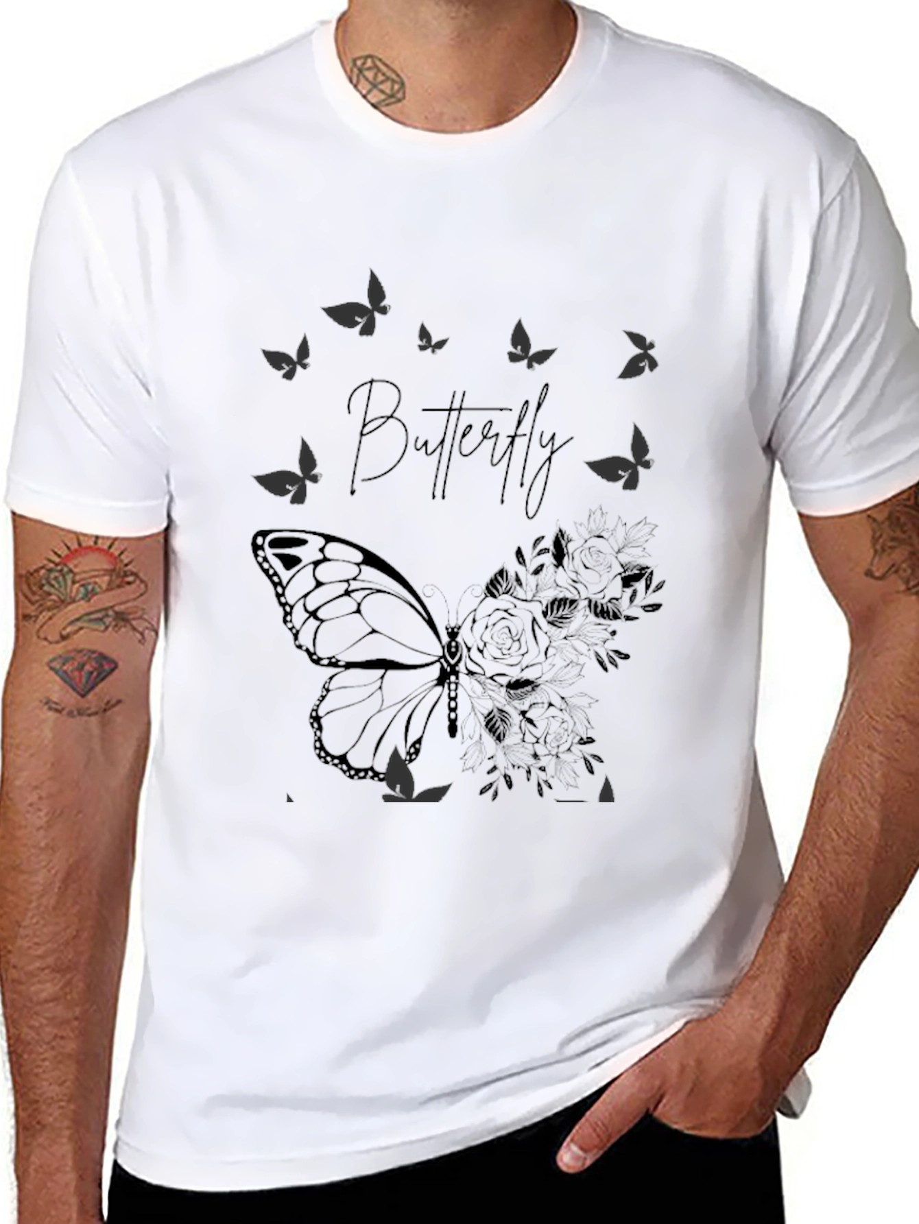 Butterfly Graphic Print T-Shirt - Black