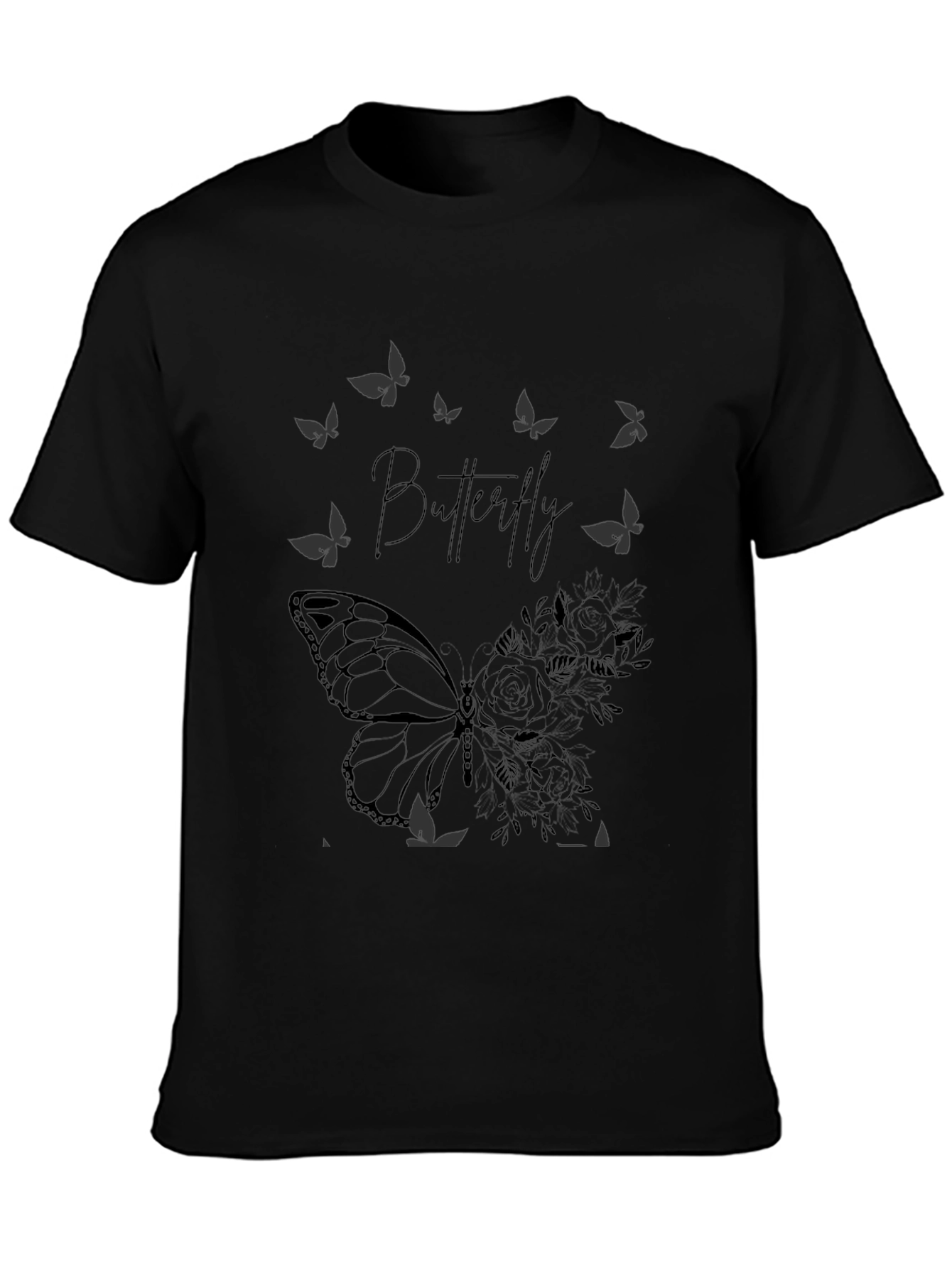 Butterfly Graphic Print T-Shirt - Black