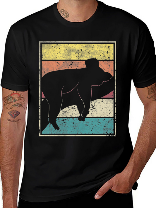 Retro Koala Bear Graphic Tee - Soft Black Cotton Blend