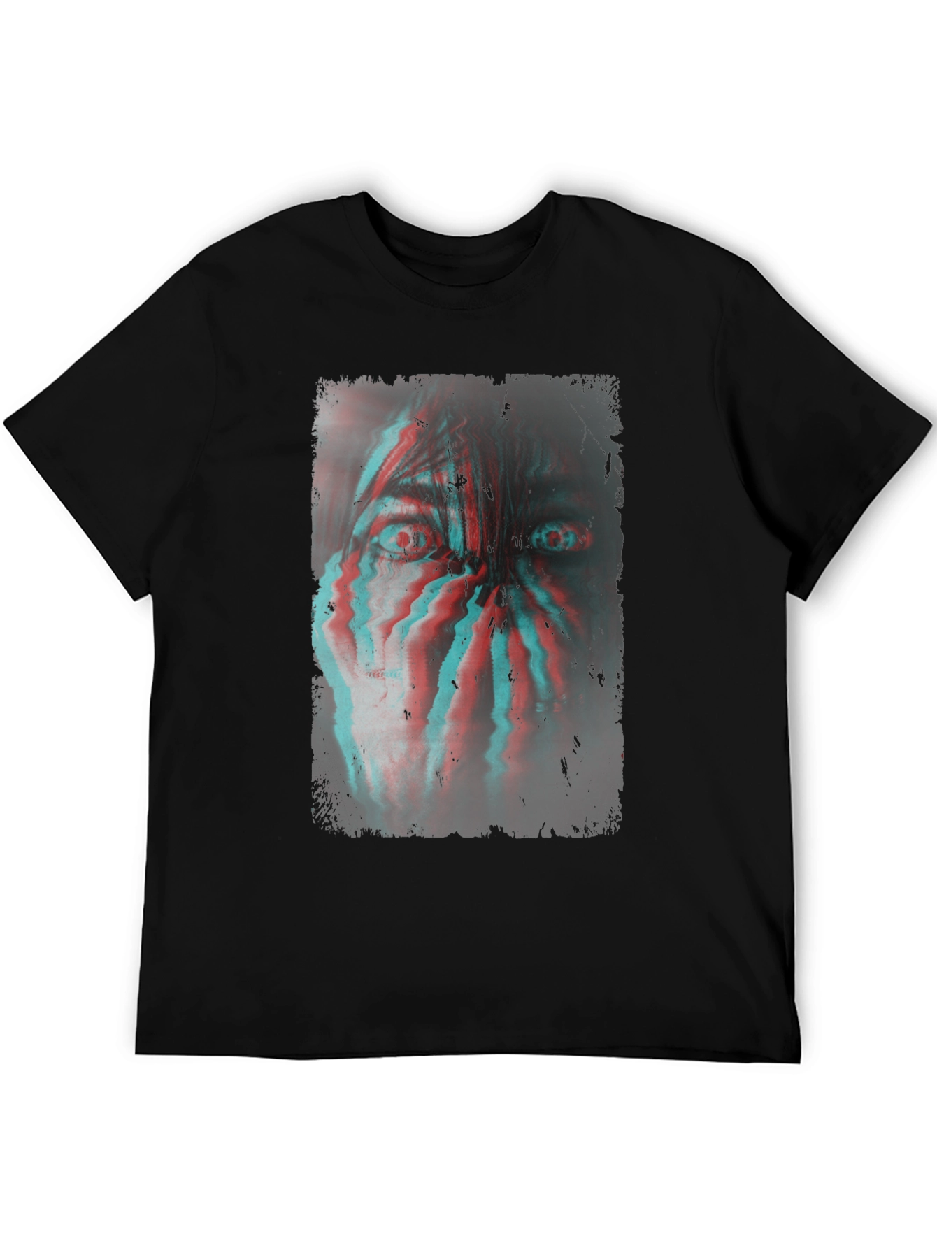 Glitch Horror Graphic T-Shirt - Black