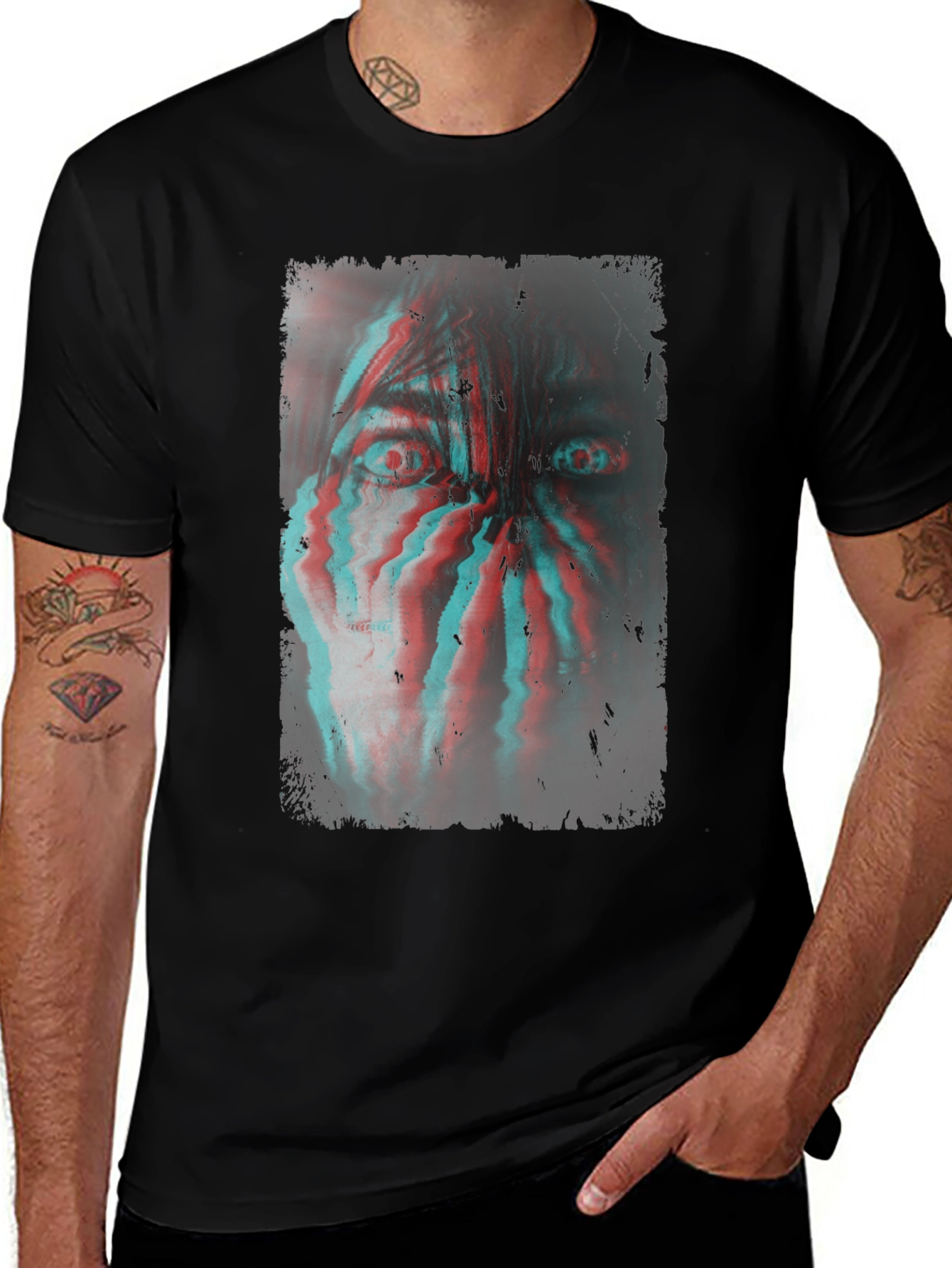 Glitch Horror Graphic T-Shirt - Black