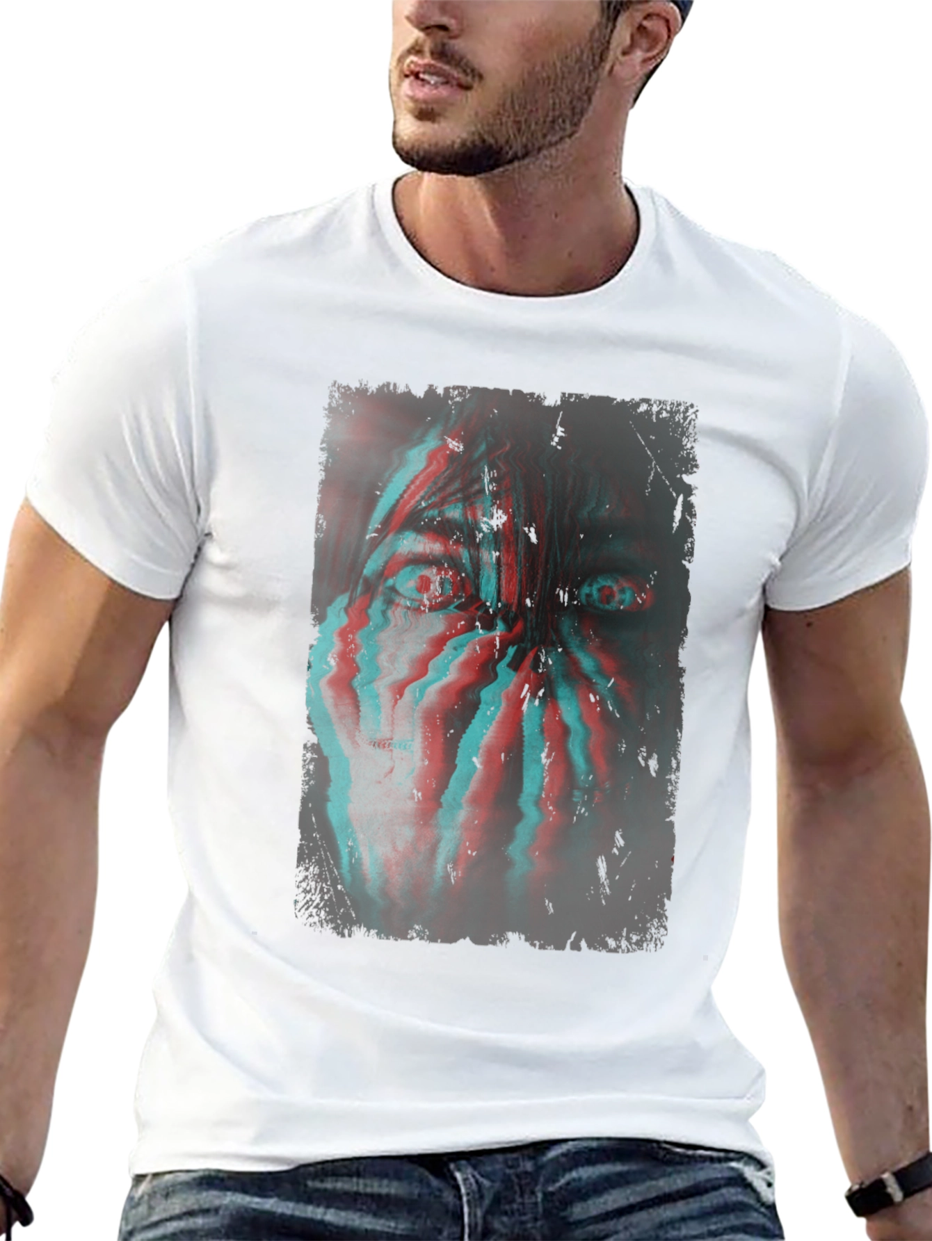 Glitch Horror Graphic T-Shirt - Black