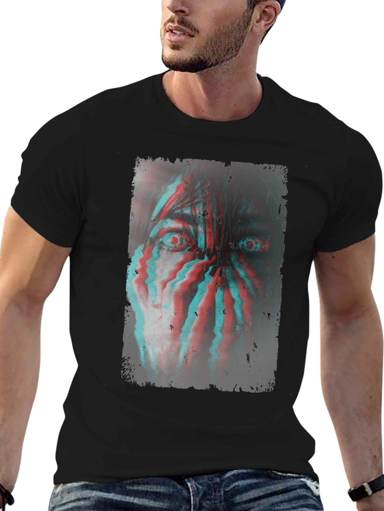 Glitch Horror Graphic T-Shirt - Black