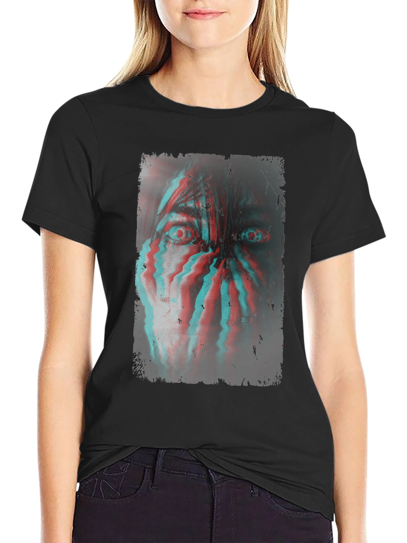 Glitch Horror Graphic T-Shirt - Black