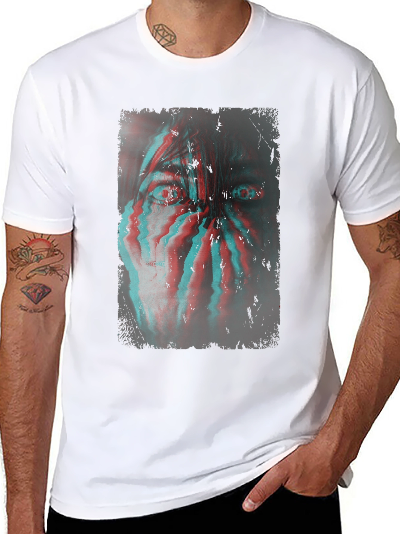Glitch Horror Graphic T-Shirt - Black