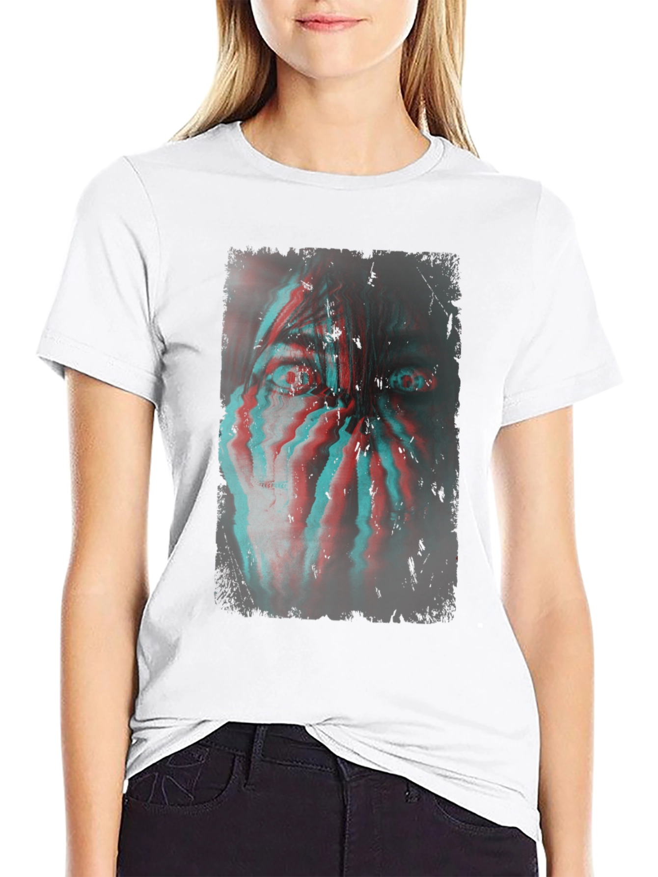 Glitch Horror Graphic T-Shirt - Black