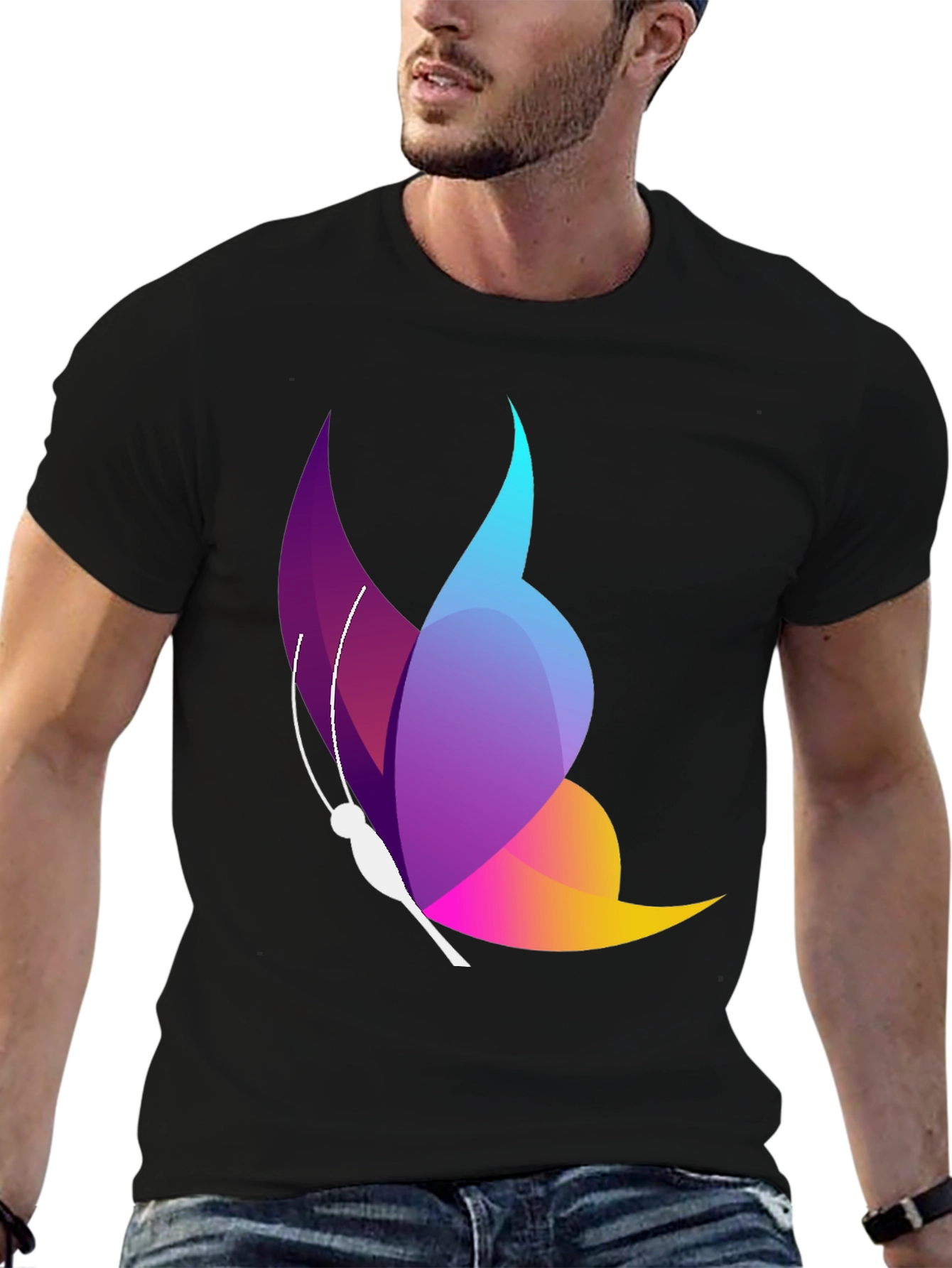Butterfly Graphic Black T-Shirt - Stylish Mens Casual Tee