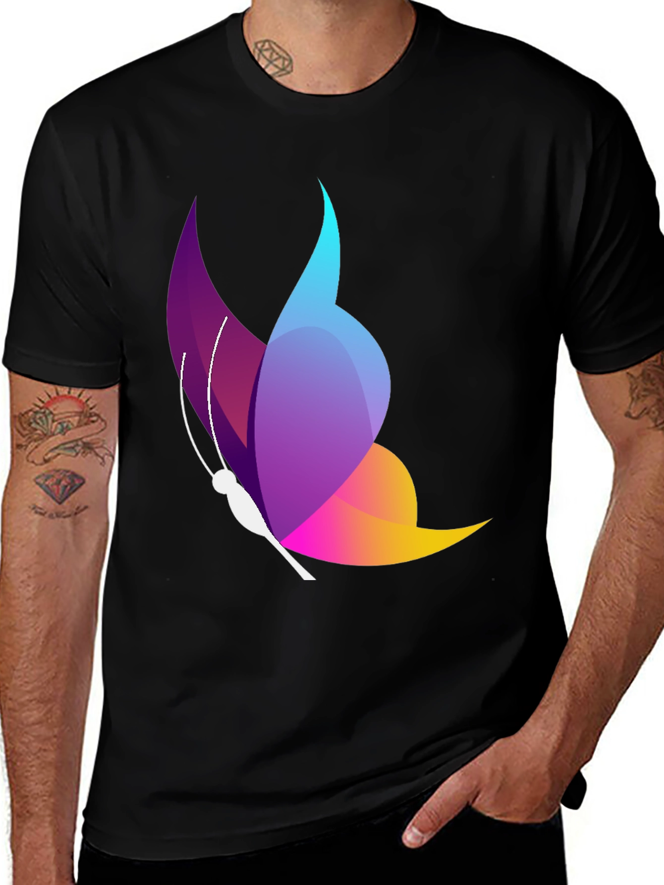 Butterfly Graphic Black T-Shirt - Stylish Mens Casual Tee