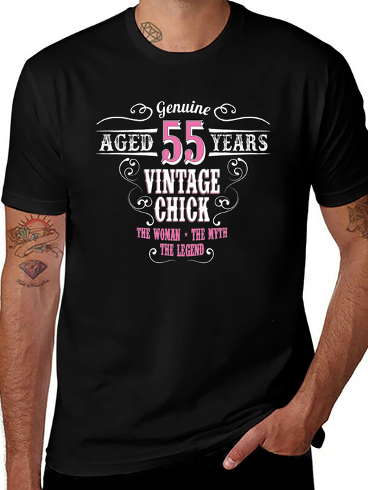 Genuine Aged 55 Years Vintage Chick Black Tee