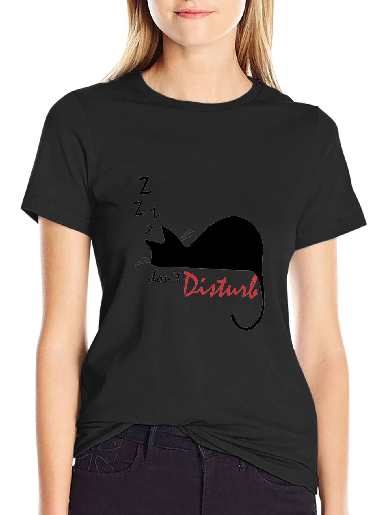 Dont Disturb Cat Nap Graphic T-Shirt - Black