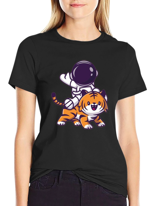 Astronaut Riding Tiger Graphic Tee - Black
