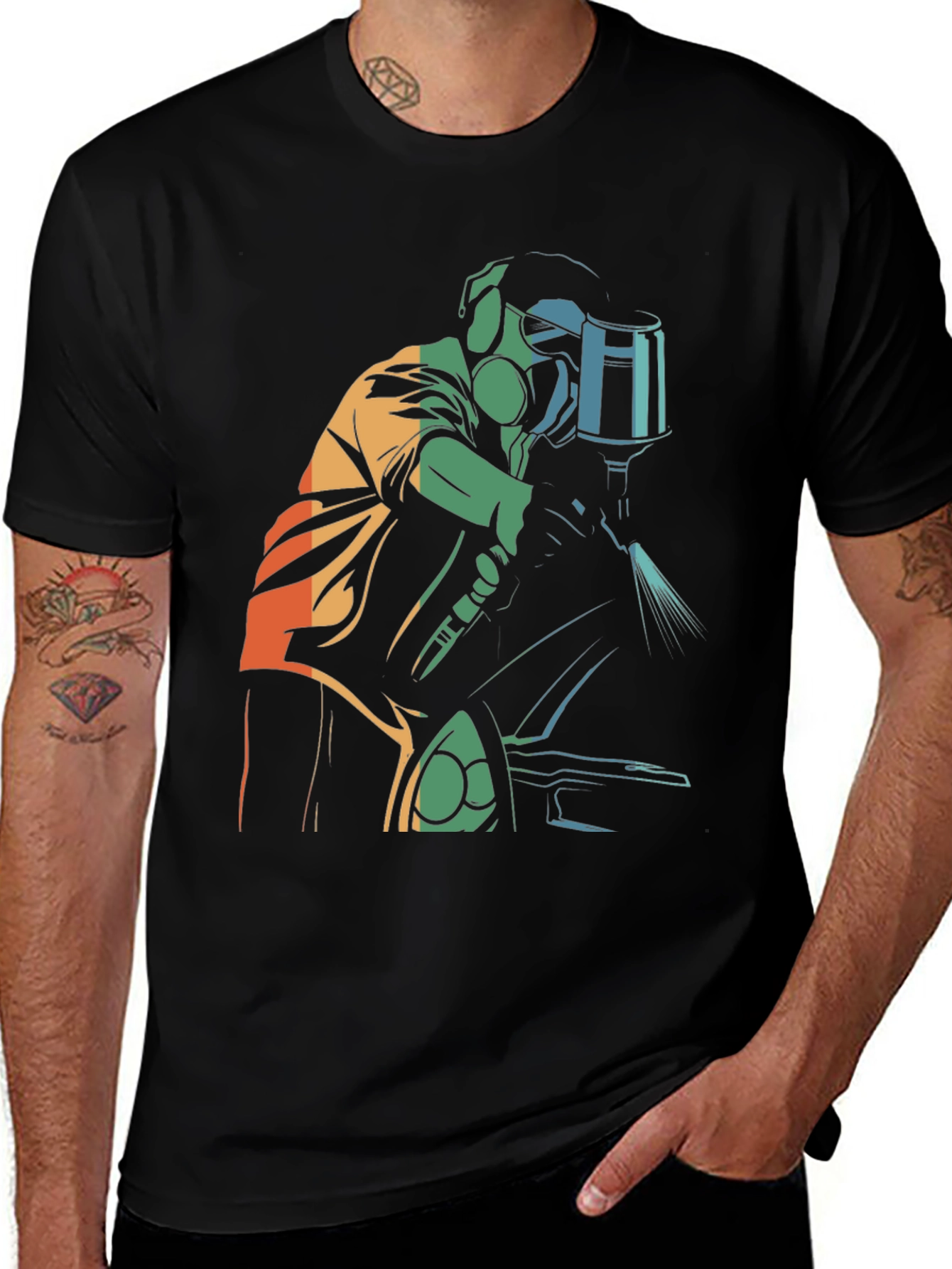Retro Style Painter Graphic Tee - Black