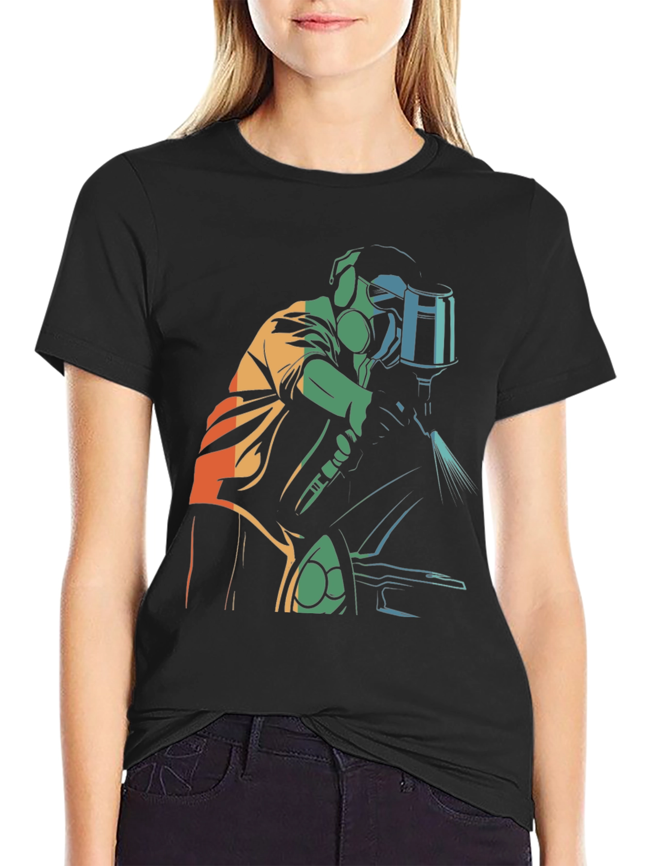 Retro Style Painter Graphic Tee - Black