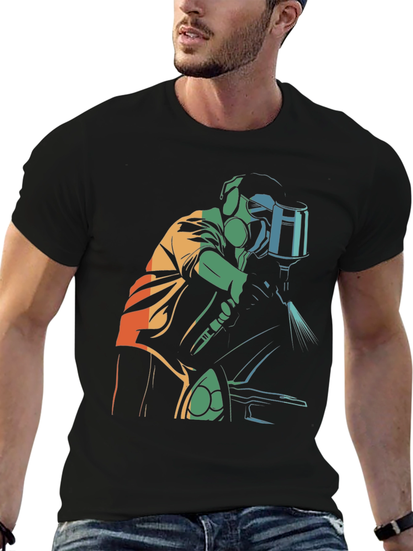 Retro Style Painter Graphic Tee - Black