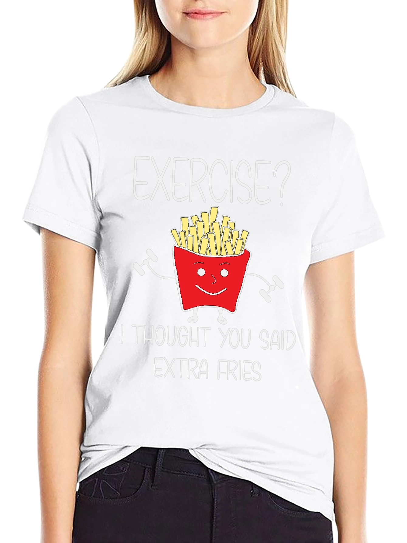 Funny Exercise Extra Fries Graphic T-Shirt