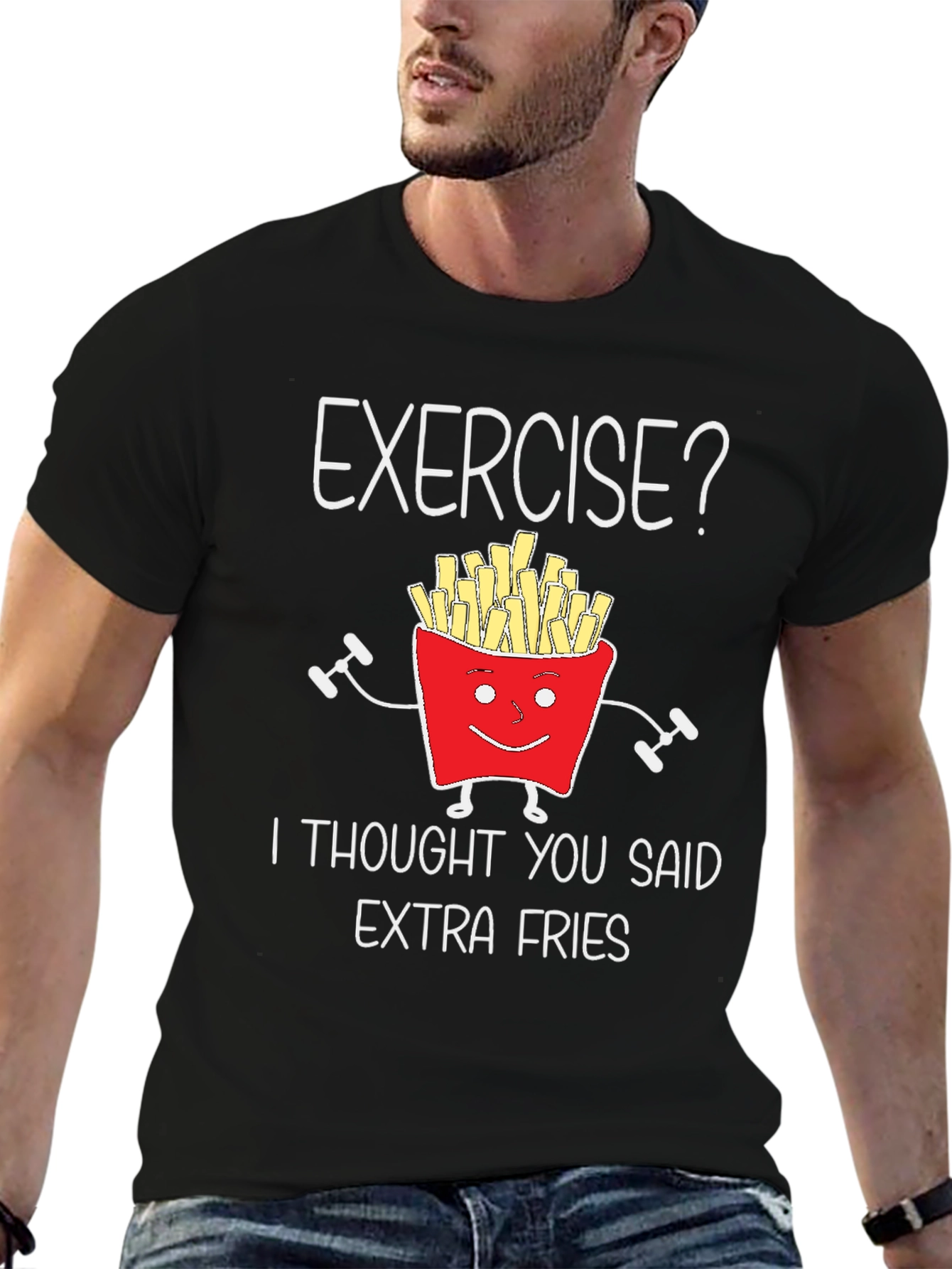 Funny Exercise Extra Fries Graphic T-Shirt