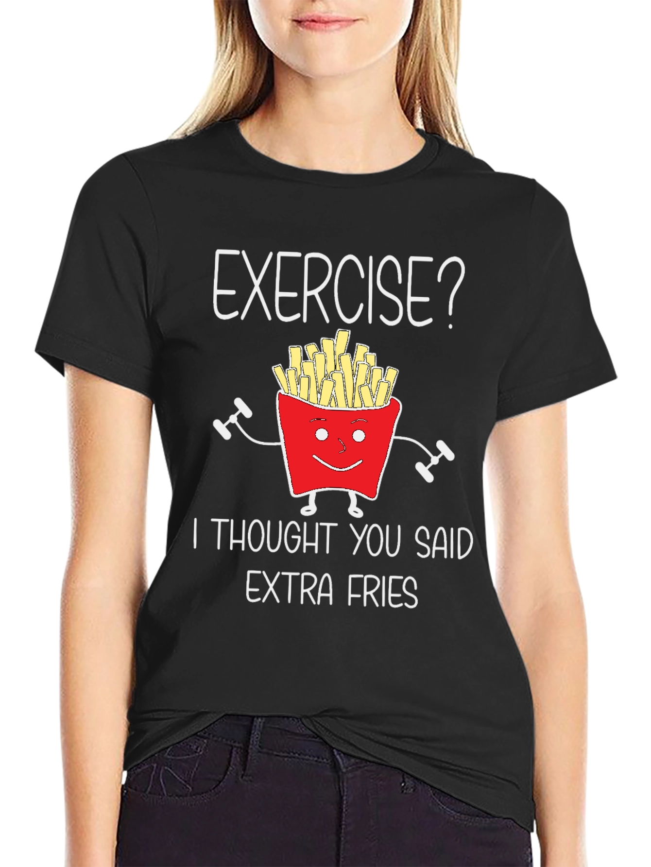 Funny Exercise Extra Fries Graphic T-Shirt