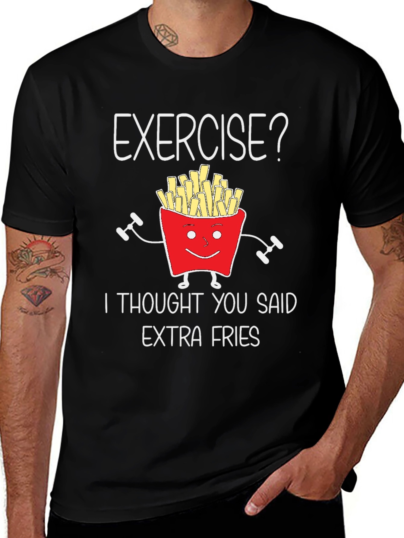 Funny Exercise Extra Fries Graphic T-Shirt