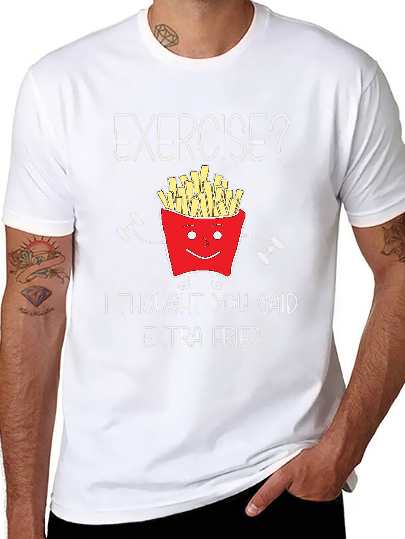Funny Exercise Extra Fries Graphic T-Shirt