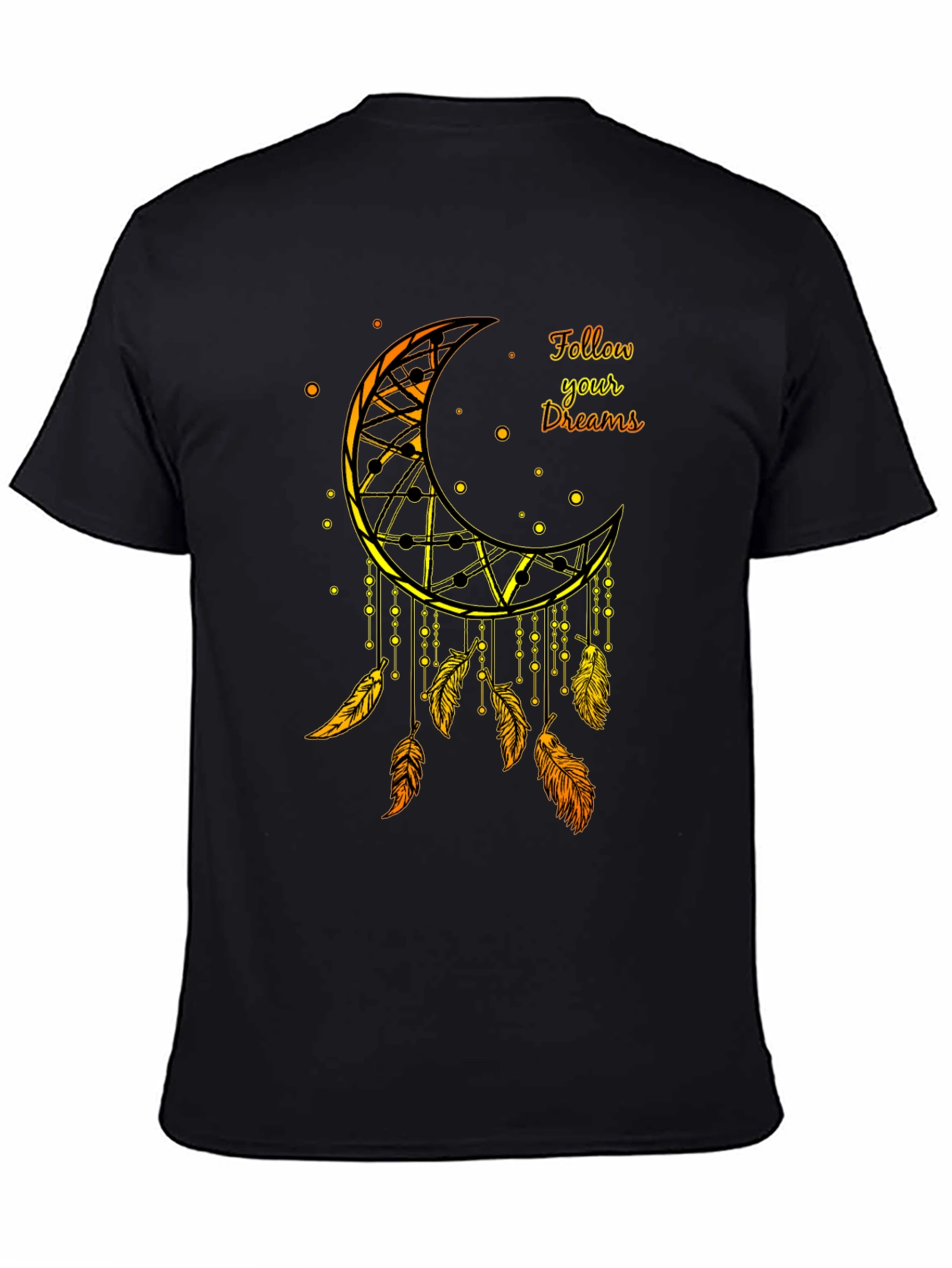 Dreamcatcher Moon Graphic Tee - Black Cotton Blend Shirt