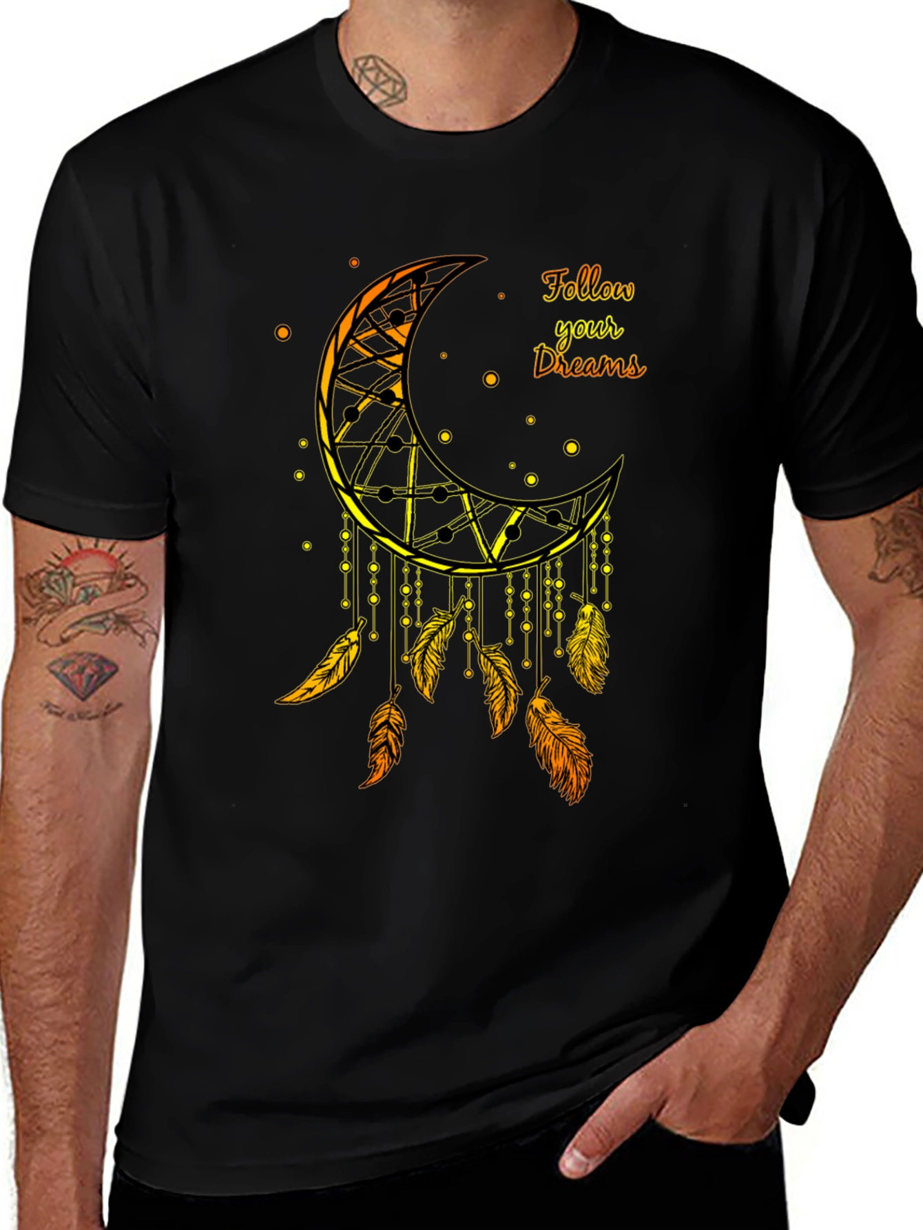 Dreamcatcher Moon Graphic Tee - Black Cotton Blend Shirt