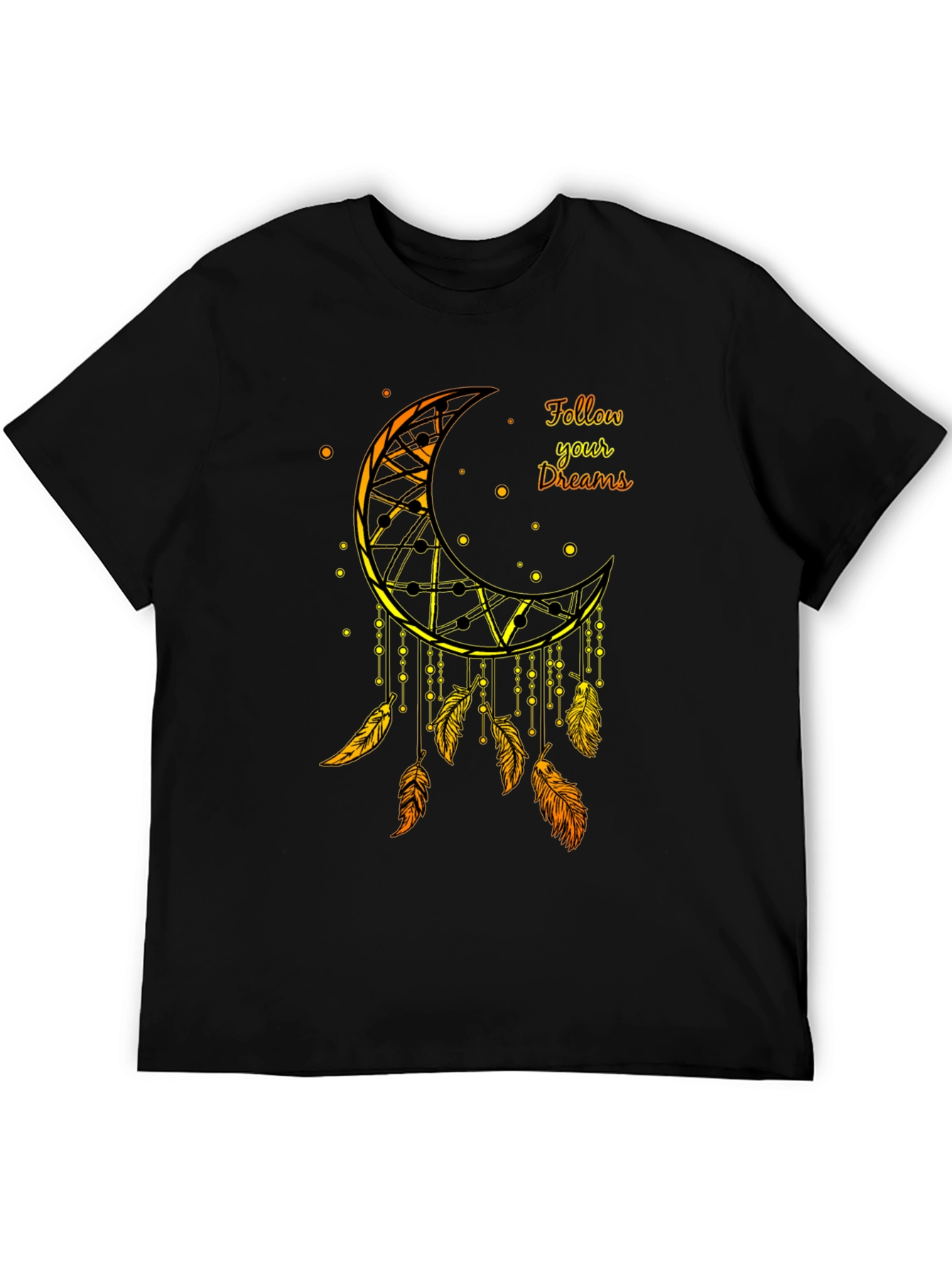 Dreamcatcher Moon Graphic Tee - Black Cotton Blend Shirt