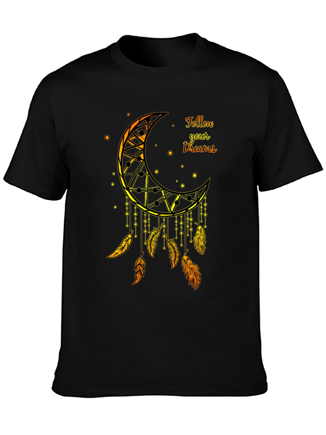 Dreamcatcher Moon Graphic Tee - Black Cotton Blend Shirt